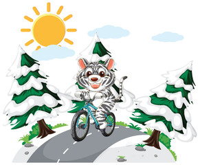 Zebra Cycling Through Snowy Forest