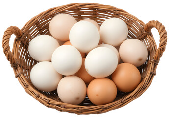 Fresh eggs in basket organic farm eggs white eggs brown eggs easter eggs healthy eggs protein eggs food transparent background