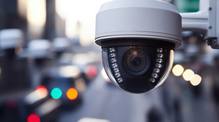 network of CCTV cameras monitors busy urban street