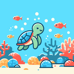 Underwater Scene with Shark and Diver in Blue Ocean  