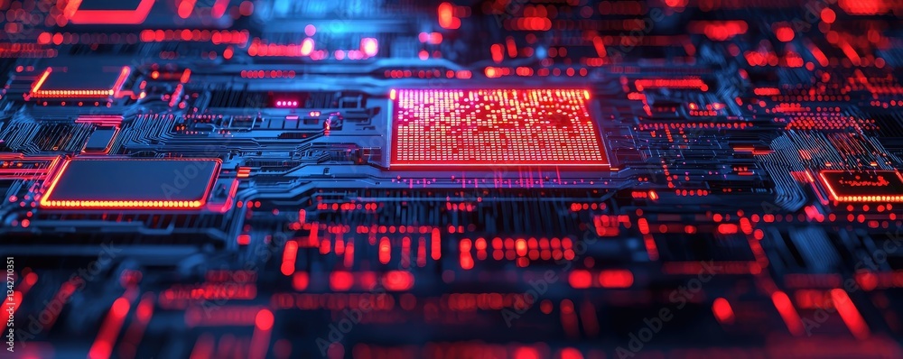 Poster cybersecurity database security in technology transfer concept. close-up of a vibrant circuit board 