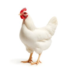 White Chicken with Red Comb on White Background