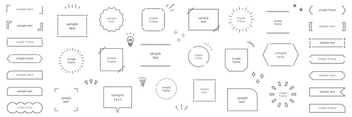 シンプルなフレームのベクターイラストセット。枠、見出し、タイトル、ふきだし