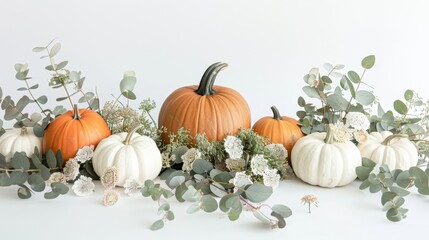 Autumnal Pumpkin and Eucalyptus Arrangement