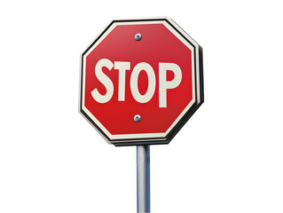A bright red stop sign on a metallic pole, symbolizing traffic rules and safety in urban environments.