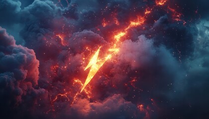 Fototapeta premium Fiery Lightning Bolt Amidst Dark Storm Clouds