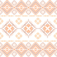 Orange and white damask geometric Native American ethnic boho seamless pattern. Tribal pattern. Navajo style. Folk motif. Textile rapport. Idea for wallpaper, rugs, carpets, and curtains.