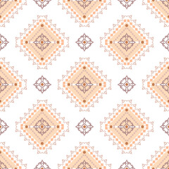 Orange geometric Native American ethnic boho seamless pattern. Tribal pattern. Navajo style. Folk motif. Textile rapport. Ideas for wallpaper, rugs, tiles, pottery, carpets, and curtains.