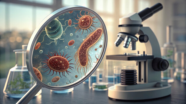 Close-up of a microscope slide revealing parasitic organisms under high magnification, showcasing detailed biological research and scientific study in a laboratory setting.