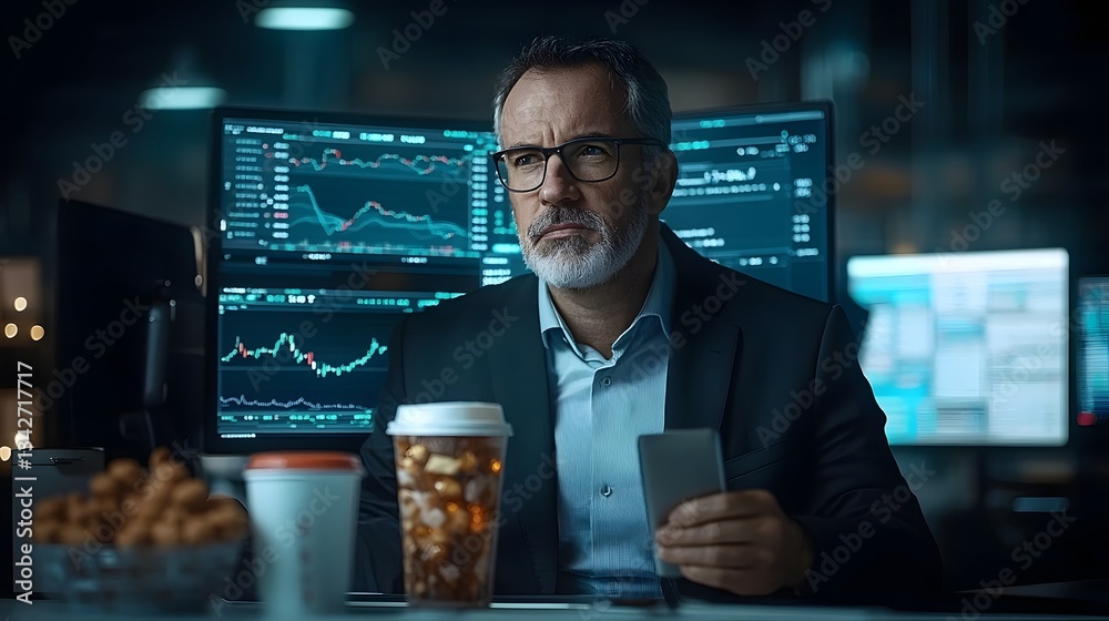 Aufkleber photograph of a trader s desk setup with a multi screen workstation displaying live data surrounded 