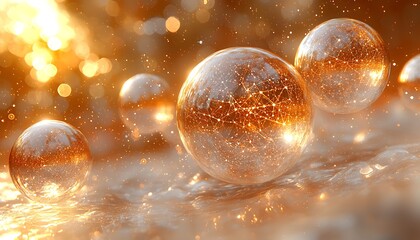 Golden Spheres Glow for Abstract Network.
