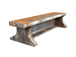 A weathered industrial bench with a rustic design, perfect for urban settings and outdoor spaces.