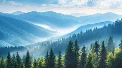 Naklejka premium A mountain range with a forest of trees