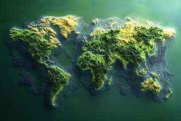 World map topography green sea background