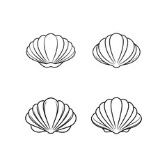 A set of clam silhouette vector line art