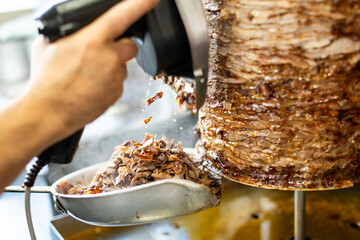 preparing food in a Turkish kebab store