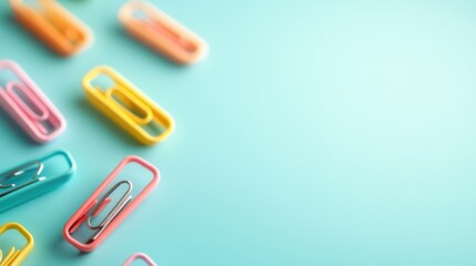 Obraz premium Colorful paperclips on teal background