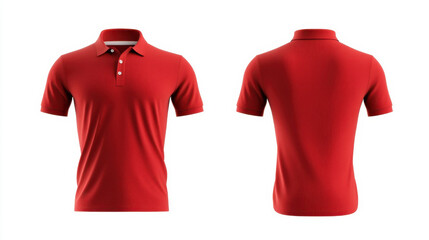 Red polo shirt, front and back view, showcasing classic design with buttons. Ideal for casual wear or sports activities, this shirt combines comfort and style