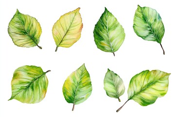 Obraz premium Set of watercolor Beech Leaves hand drawn on a white background