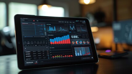 Fototapeta premium Digital Dashboard Interface Displaying Financial Analytics Data Driven Metrics and Market Tracking for Business Intelligence and Strategic Decision Making