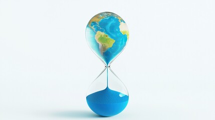 Blue Hourglass with Earth Inside – Minimalist Studio Photography  