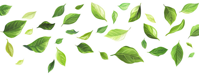 Flat style green foliage in motion with clean lines and transparency, ideal for eco-conscious packaging designs and mobile app themes.