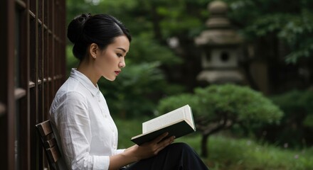 Peaceful Reading in a Serene Garden Environment, Ideal for Relaxation and Mindfulness
