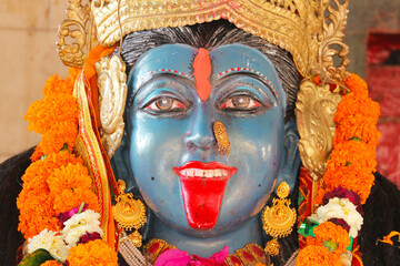 Close-up of the face of the Hindu goddess Kali.