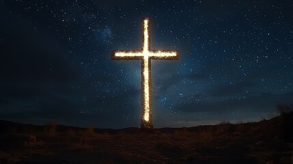 Glowing Cross for Night Sky, Desert.