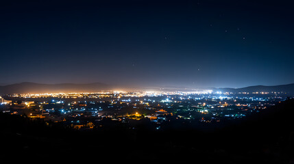 Fototapeta premium Stunning city skyline at night with sparkling lights and a vibrant atmosphere capturing the energy and beauty of urban life after dark.