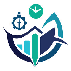 Vector business graph icon, a web symbol with 3D arrow direction