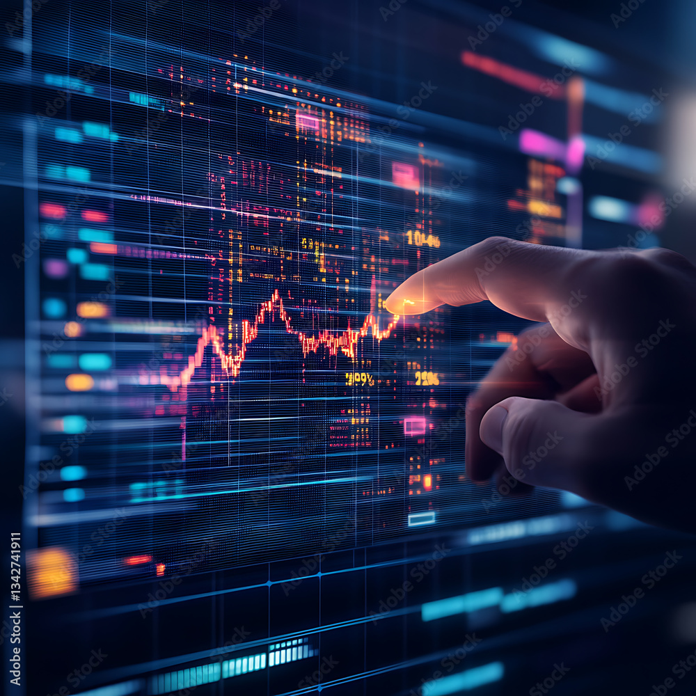 Poster analyzing market trends with data visualization business analytics digital interface modern workspac