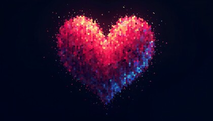 Colorful Pixelated Heart Graphic on Dark Background for Valentine's Day