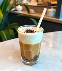 Iced Tres Leches Latte with Chocolate Garnish, Sweet and Creamy Delight