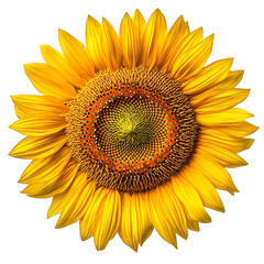 Fototapeta premium Radiant Sunflower Blossom Close Up on White or Transparent Background Showing Texture