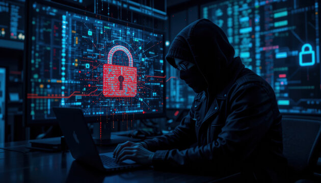A hacker stealing data. Hack the planet!