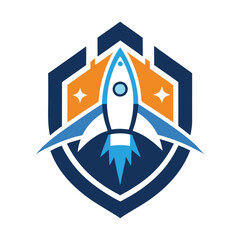 Blue circle star rocket vector icon business design