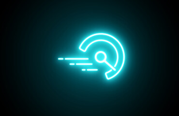 Glowing neon Velocity, efficiency, Bright speedometer icon  Speedometer icon isolated on black background. 