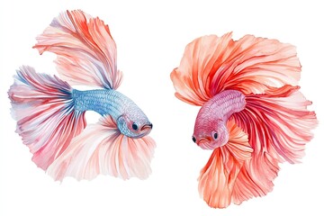 Obraz premium Set of watercolor colorful betta fish hand drawn on a white background