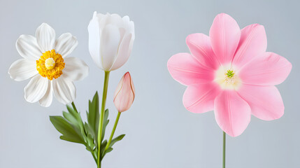 Fototapeta premium Close-up of fresh three-color flowers for social media pictures