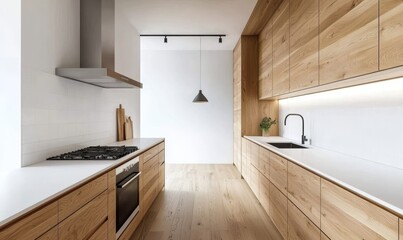 Fototapeta premium Minimalistic kitchen interior highlighting clean lines and modern aesthetics.