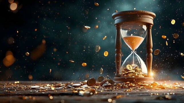 Hourglass with Increasing Percentage Symbols Trickling Down Visualizing the Time Sensitive Impact of Interest Rate Hikes on the Economy and Financial Landscape