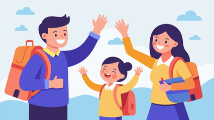 Fototapeta premium The parents highfiving each other after finding a great deal on a durable backpack that will last all year.. Vector illustration