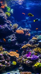 Naklejka premium Colorful fishes swim on coral reefs in the ocean for nature marine aquarium concept