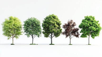 3D illustration of different trees isolated on a transparent background for natural landscapes 