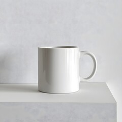 Obraz premium Blank White Mug on White Shelf Minimalist Mockup Design Template