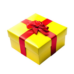 Fototapeta premium a vibrant yellow gift box adorned with a red ribbon and bow symbolizing celebration and joy perfect for occasions like birthdays or holidays