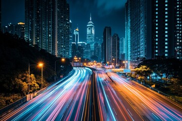 Fototapeta premium Hong Kong City Expressway at Night (1)
