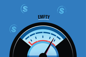 Fototapeta premium A close-up shot of a gas meter with its needle dramatically pointing to empty, surrounded by a stark, desolate background, emphasizing energy depletion.