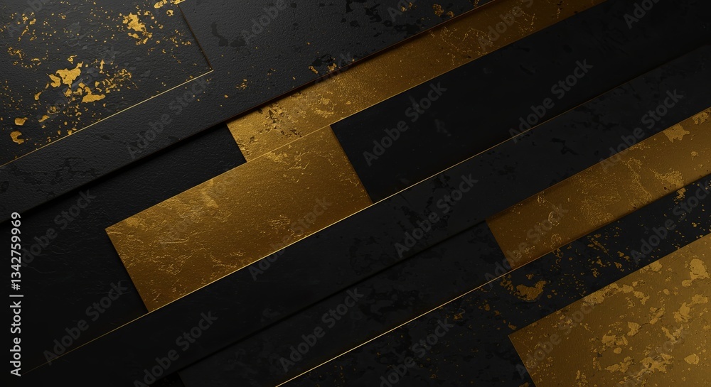 Poster A black and gold background with a pattern of squares